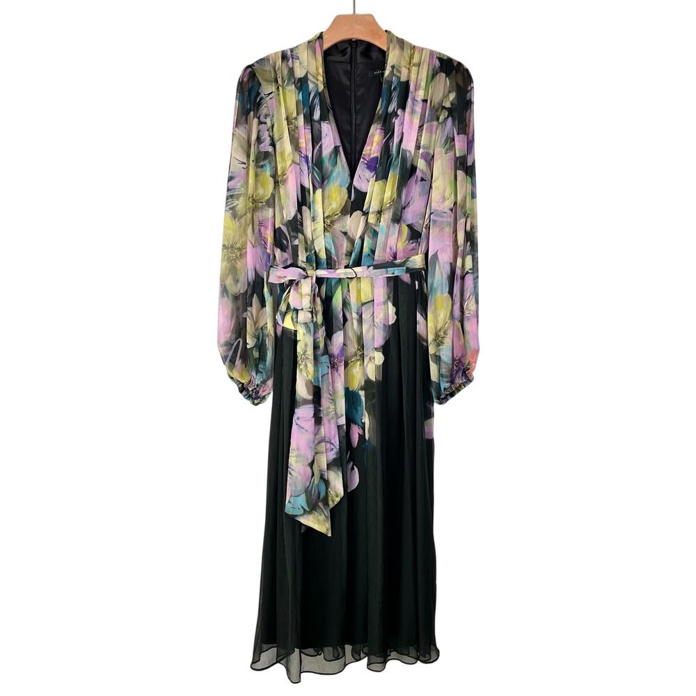 Alex Marie Floral Sheer Knee Length Dress Sz 6 Soft Pastels Romantic Garden Tie